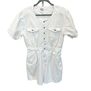 Vintage Gitano White Denim Short Sleeve Romper 90s Utility Summer - Size Large